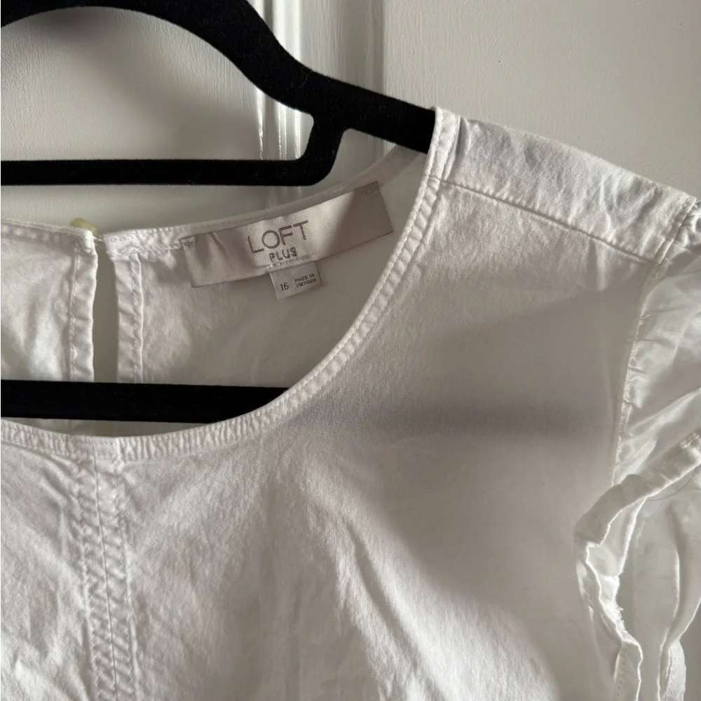LOFT White Sleeveless Cotton Ruffle Sleeve Top - Picture 2 of 4